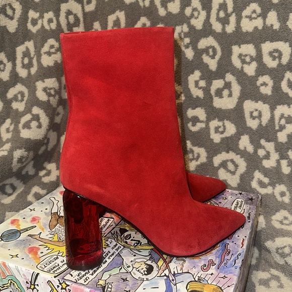 Jeffrey Campbell Lustful Red ❤️ Suede Heeled Booties 😍 New & Never Worn 😍 - Picture 6 of 17